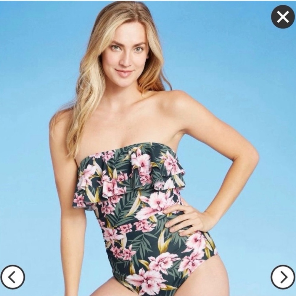 Floral One-Piece Swimsuit | Ruffle Top | Removable Straps | Size Medium
